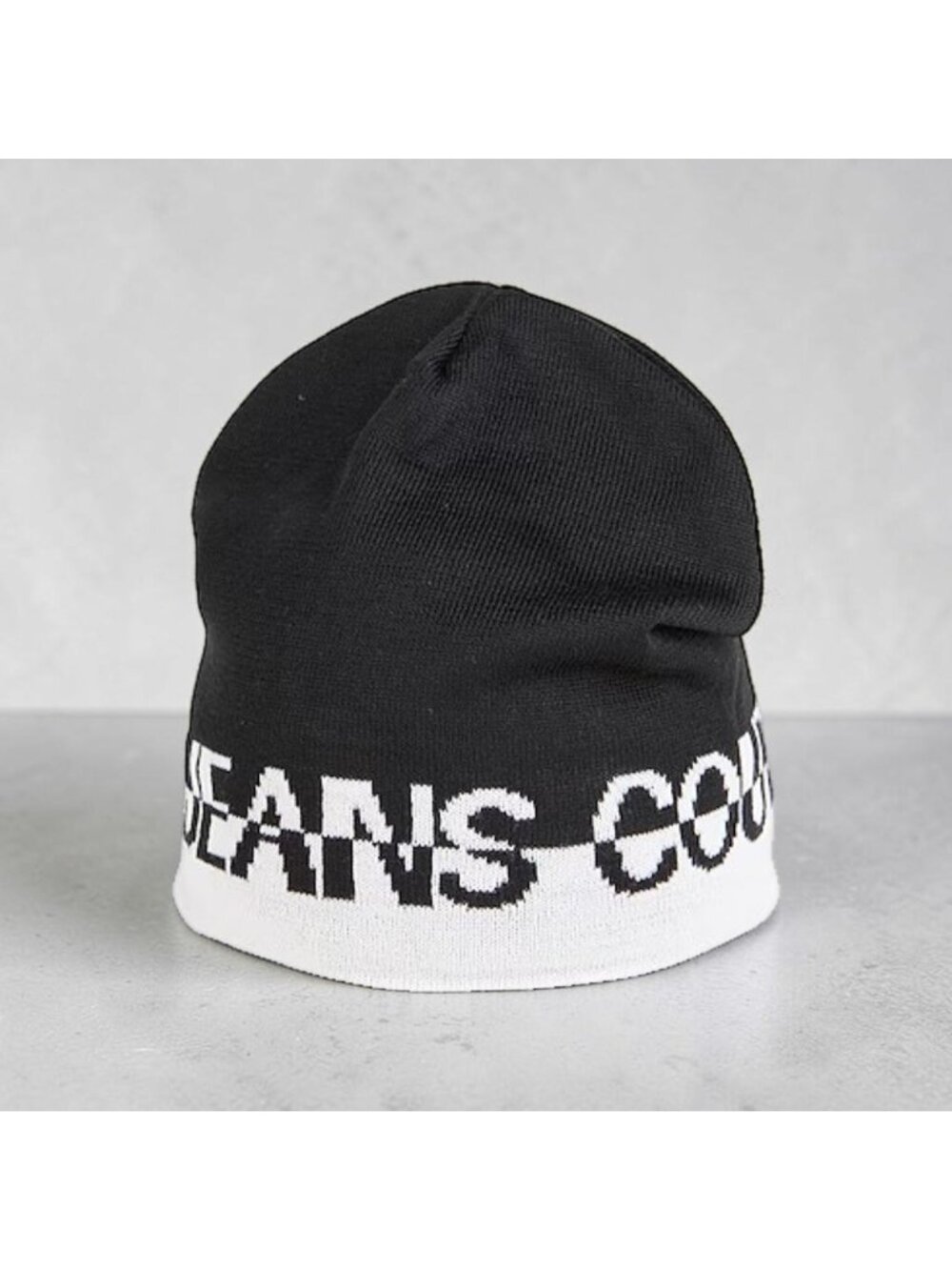 Versace Jeans Couture Logo Beanie Black White Made in Italy Wool Blend NWT